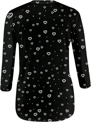 Vista 3 de Disfraz para el día de San Valentín, para mujer, casual, de siete mangas, para el día de San Valentín, estampado de cuello redondo, tops básicos