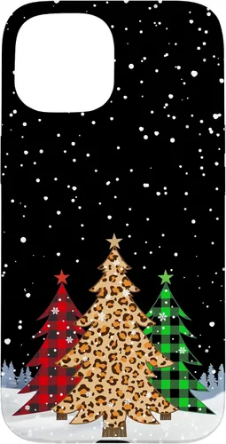 Vista 6 de iPhone 16 Árboles de Navidad con estampado de leopardo y cuadros