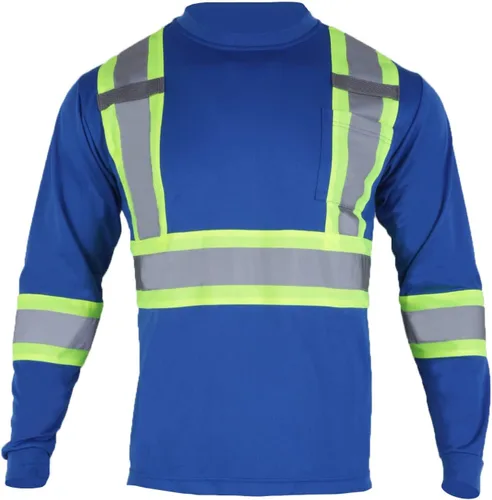 Vista 7 de VENDACE Camiseta de trabajo de seguridad de alta visibilidad para hombre, ANSI Clase 1, camisa reflectante de manga larga con bolsillo (gris, S)
