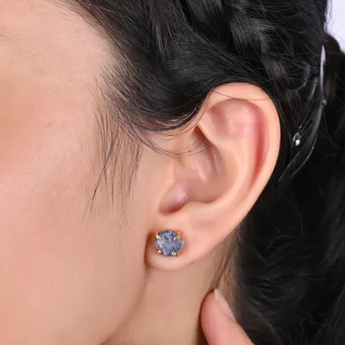 Vista 41 de Gempires Natural Raw Prong Setting Stud Earrings, 8-10 mm Crystals Earring, Handmade Jewelry, Gift for Her