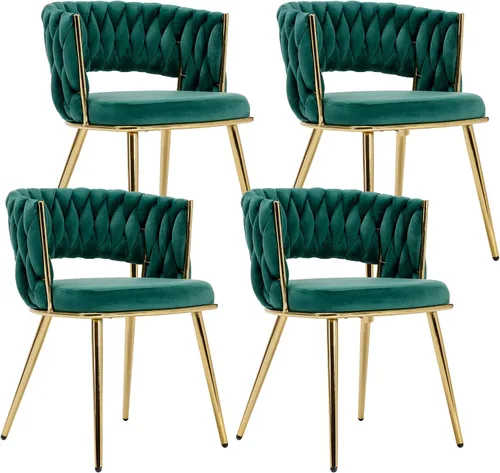 Vista 29 de Juego de 2 sillas de comedor tejidas, modernas sillas de comedor tejidas a mano con patas de metal negro, sillas tapizadas con marco negro