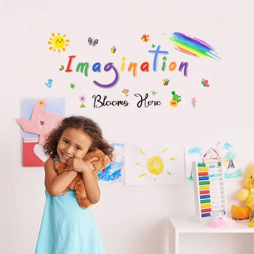 Vista 7 de SUPERDANT Calcomanía de pared para guardería, diseño de manos pequeñas que cambian el mundo, inspirador, diversidad, inclusión, impresiones