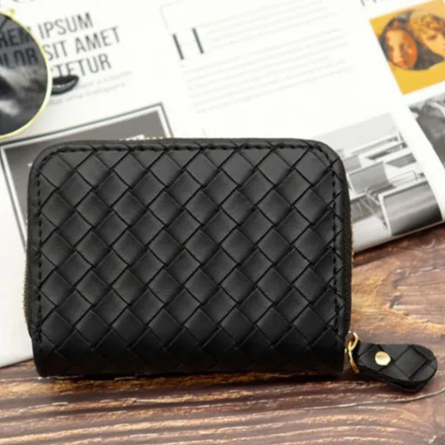 Vista 6 de Tarjetero negro para tarjetas de crédito, cartera pequeña con cremallera de acordeón, estuche organizador de tarjetas para mujeres y hombres, Negro