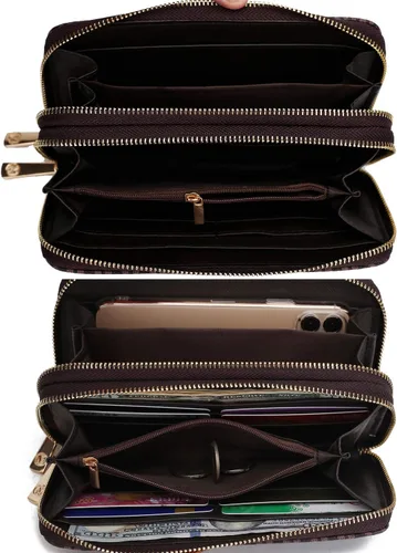 Vista 31 de MKF Collection Mia K - Cartera de pulsera para mujer, pequeña cartera de cuero vegano para tarjetas de crédito con cremallera y bolsillo
