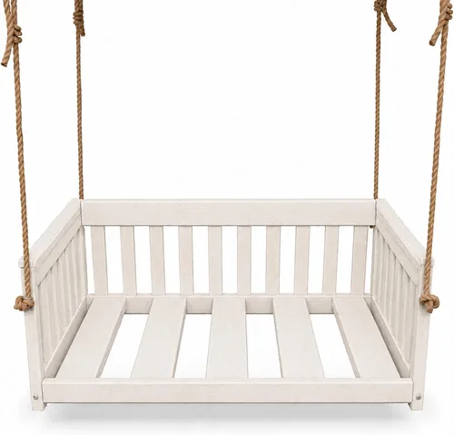 Vista 11 de Amish Made Antique Mahogany Mission Swing, Made in USA Deep Seating Mission Collection HDPE Poly Lumber Porch Swing with Rope, All-Weather Outdoor