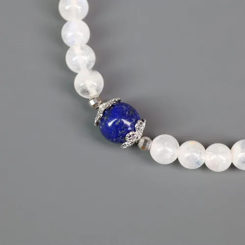 Vista 5 de COAI Pulsera de piedra lunar para mujer y niña, Piedra, Piedra lunar y amazonita