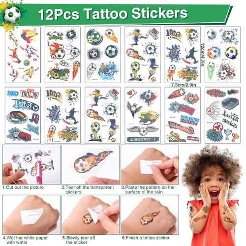 Vista 5 de Winrayk Juego de 12 regalos de fiesta de fútbol para niños, suministros de cumpleaños deportivos, bolsas de regalo no tejidas, pulsera de palmada