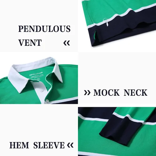 Vista 4 de Polo de golf para hombre, manga larga, a rayas, ajuste seco, casual, cuello piqué para hombre