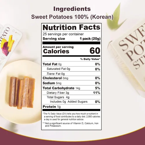 Vista 2 de Gangwon Export - Bocadillos masticables coreanos de batata dulces envueltos individualmente [25] – Palitos de batata veganos 100% naturales – Sin