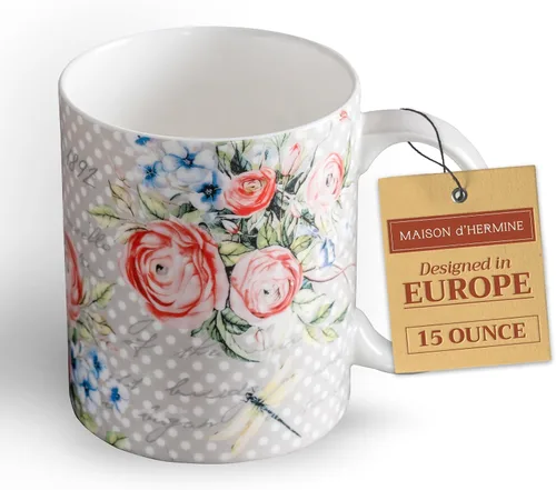 Vista 165 de Maison d' Hermine Taza de café con asas, tazas de porcelana fina de hueso, paquete de una taza de té para bebidas calientes, capuchino, latte