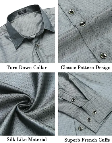 Vista 5 de COOFANDY Men's Luxury Dress Shirt Long Sleeve Prom Wedding Party Shiny Button Down Shirts