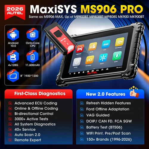 Vista 2 de Autel Escáner MaxiSYS MS906 PRO, 2026 MS906PRO Igual que MS906MAX con ECU C0ding, CAN FD DoIP, V2.0 de MP900BT MP900 MS906BT Elite 2, herramienta