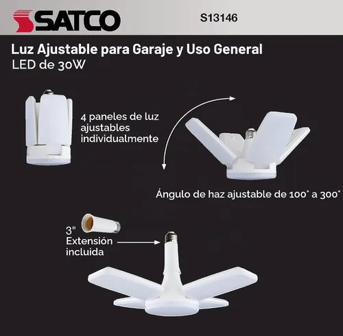 Vista 2 de Satco S13146 - Lámpara de techo LED ajustable multihaz y garaje, color blanco, 5000 K, 1 unidad (paquete de 1)