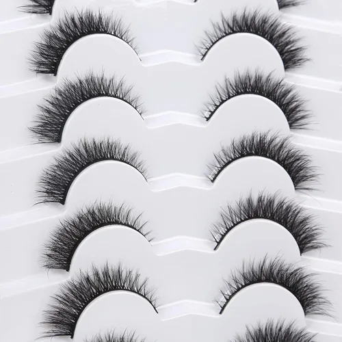 Vista 7 de Pooplunch - Pestañas postizas estilo ojo de gato, extensión de volumen 8D natural, finas, cortas, de visón sintético, tiras de pestañas postizas