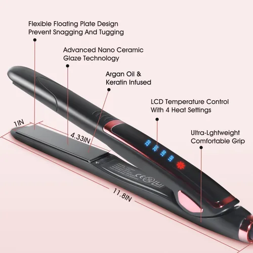 Vista 7 de Plancha plana de 1 pulgada, alisadora profesional de cerámica para cabello rizado, calentamiento rápido, doble voltaje, color negro