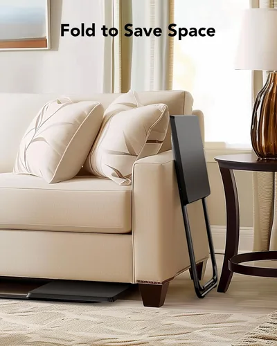 Vista 5 de HUANUO Mesa plegable para TV, mesa estable sin necesidad de montaje, bandeja de TV para comer, mesas plegables para aperitivos para cama y sofá Negro