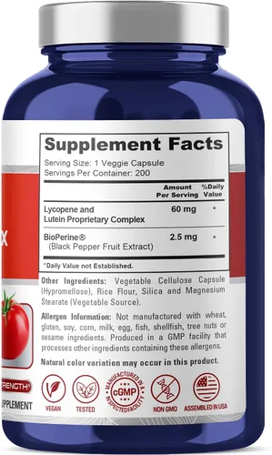 Vista 3 de Complejo de licopeno y luteína, sin OMG, 60 mg, 200 cápsulas vegetales