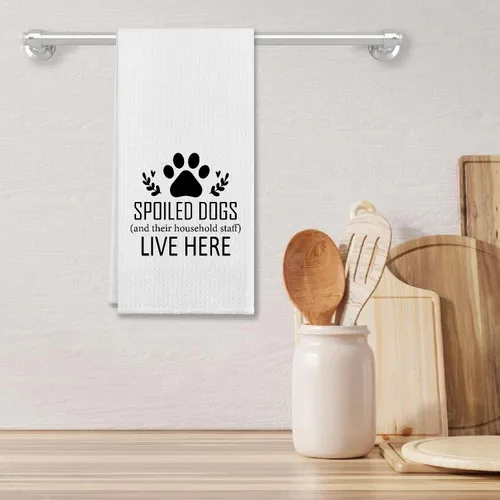 Vista 3 de Spoiled Dogs Live Here Farmhouse - Paños de cocina de algodón y paños de cocina, 24 x 16 pulgadas, regalos para los amantes de los perros Multi2
