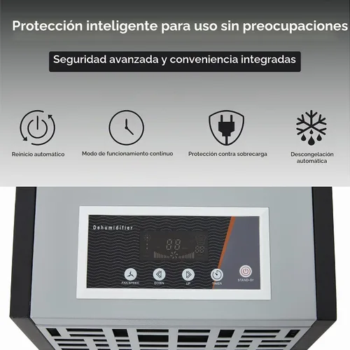 Vista 5 de Deshumidificador comercial de 105 pintas para sótanos y espacios industriales - Bomba integrada, manguera de drenaje, funcionamiento continuo