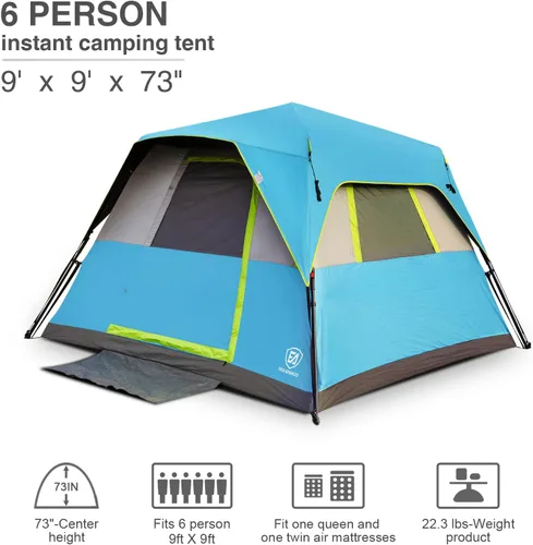 Vista 6 de EVER ADVANCED Tienda de campaña para 6 personas, diseño opaco, tienda de campaña instantánea para familia con lluvia, fácil instalación de los años