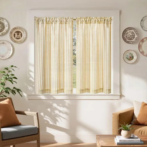Vista 83 de Jinchan - Cortinas de lino a rayas para cocina, 24 pulgadas, beige, 2