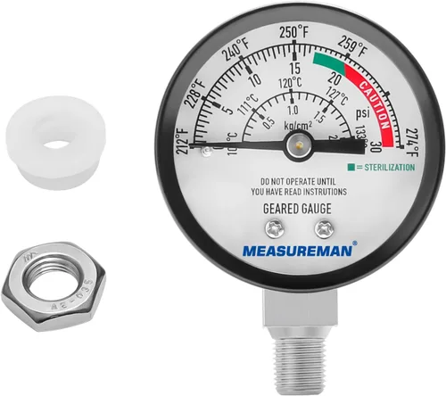 Vista 8 de MEASUREMAN Medidor de olla a presión de acero inoxidable, medidor de presión de presión, manómetro de vapor, dial de 2 pulgadas, montaje inferior