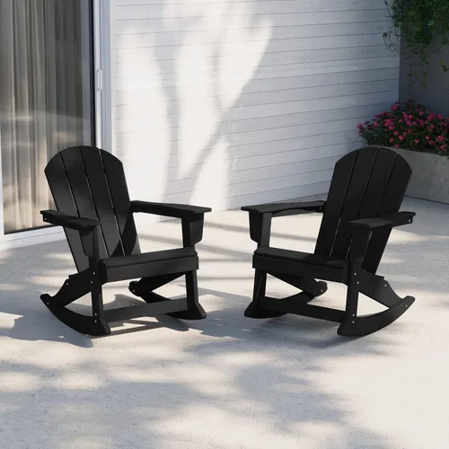 Vista 184 de WestinTrends Silla mecedora Malibu de poliéster para exterior/patio Adirondack, Negra