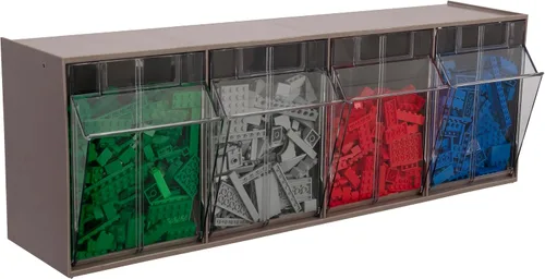 Vista 5 de Akro-Mils TiltView Armario de almacenamiento de plástico con 4 contenedores inclinables, organizador horizontal de piezas de plástico, caja