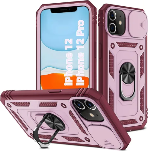 Vista 37 de Korecase Diseño para iPhone 12 Pro Max Kickstand Funda con cubierta de cámara de grado militar Caída de doble capa de cuerpo completo Protección a