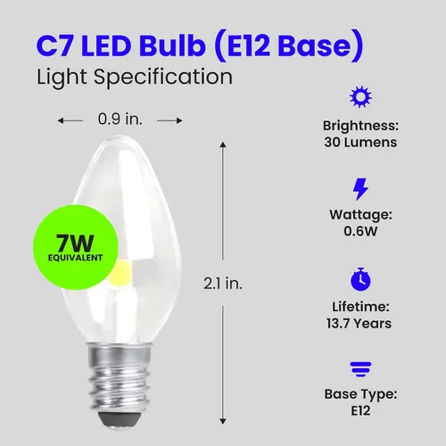 Vista 9 de Feit Electric - Bombilla LED nocturna C7, 0.6 W, 7 W Eq, E12, 4000 K