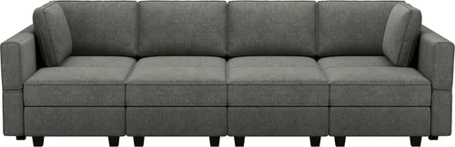 Vista 8 de Belffin - Sofá seccional modular con cama oculta, sofá seccional convertible para sala de estar. Sofá color gris claro