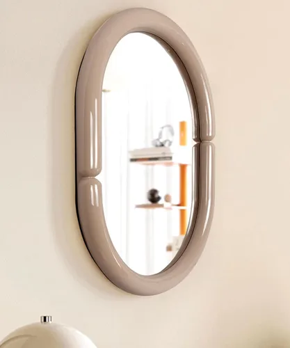 Vista 7 de Espejo de pared para colgar en la pared con forma de bagel contemporáneo, moderno y futurista, con color caramelo (32 x 23 pulgadas, ceniza lila)