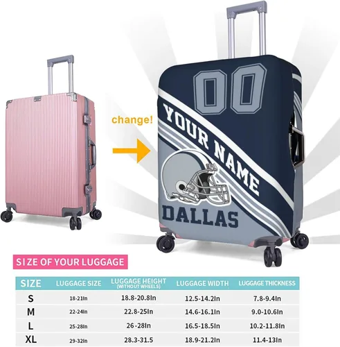 Vista 2 de Funda de equipaje personalizada, funda de maleta personalizada, diseña tu nombre y número, protector de equipaje elástico lavable, Dallas