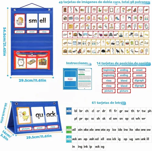 Vista 7 de Torlam Tabla de Bolsillo de Combinaciones y Dígrafos, Juegos de Fónica de Onset Rime Tarjetas de Vista de Palabras de Lectura, Tabla de Aprendizaje