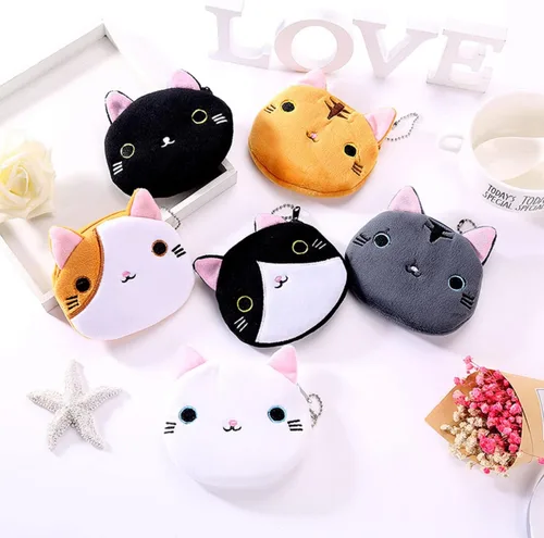 Vista 3 de MIAO JIN 12 piezas de dibujos animados gato cara bolsa monedero cremallera monedero monedero monedero lindo baratija joyería bolsa de regalo