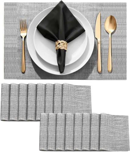 Vista 13 de Juego de 4 manteles individuales de vinilo duraderos, antideslizantes para mesa de comedor, resistentes al calor, lavables, de PVC, fáciles