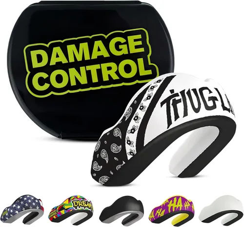 Vista 7 de DAMAGE CONTROL Protector bucal deportivo de impacto extremo con estuche Boil & Bite Fit, almohadillas absorbentes de golpes, funda ventilada