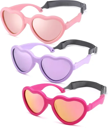 Vista 15 de Gafas de sol polarizadas flexibles en forma de corazón para bebés con correa ajustable para niños pequeños y bebés de 0 a 24 meses B9*