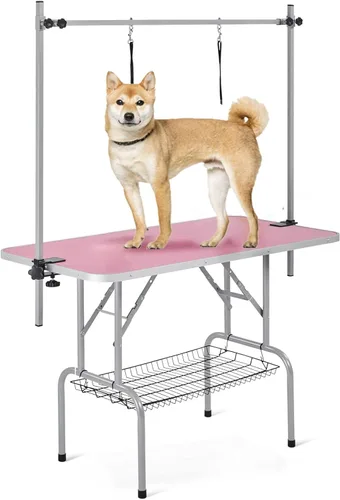 Vista 14 de Mesa profesional de aseo para perros y mascotas, ajustable, resistente, portátil, con brazo y lazo y bandeja de malla (gris, 36 pulgadas)
