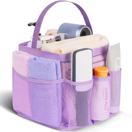 Vista 17 de Eudele – Neceser de malla para ducha portátil para artículos básicos de dormitorio universitario, bolsa de ducha grande con 8 bolsillos para playa