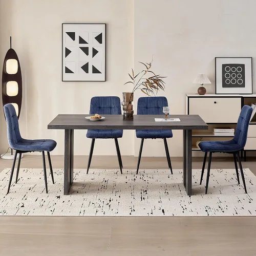Vista 4 de Juego de 4 sillas de comedor de pana, modernas sillas de cocina tapizadas de tela con patas de metal, almohadillas ajustables, color azul