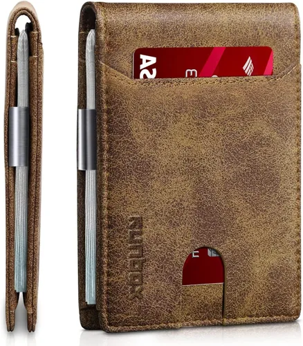 Vista 75 de RUNBOX - Carteras delgadas para hombre, cartera de piel con pinza para el dinero, cartera de bolsillo frontal con bloqueo RFID, tarjetero