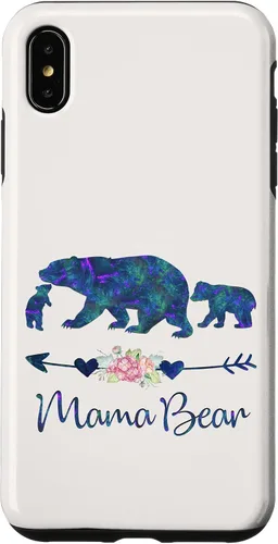 Vista 11 de Teal Blue Purple Floral Mama Bear and Two Cubs White Case for iPhone 16