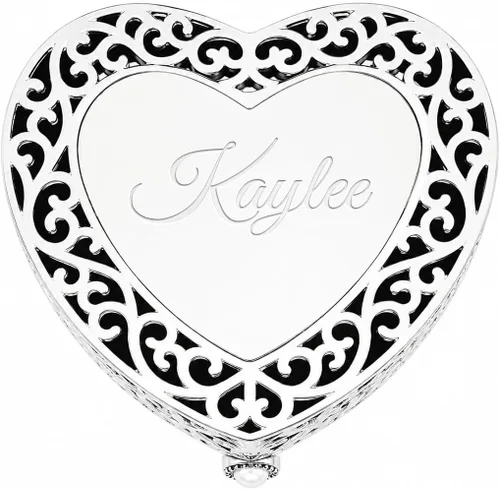Vista 10 de Cherished Moments - Joyero personalizado con forma de corazón de filigrana Plata-Bautismo