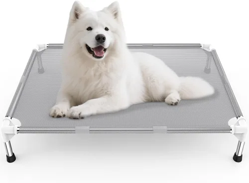 Vista 11 de Cama elevada para perros con tela refrescante Teslin - Catre ligero para perros pequeños, malla transpirable impermeable y lavable, cama elevada