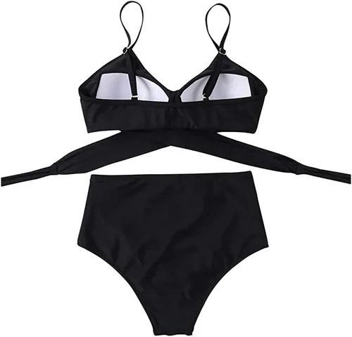 Vista 3 de Womens Swimsuits Two Piece High Waisted Tummy Control Bathing Suits Color Block Criss Cross Wrap Front Bikini Sets
