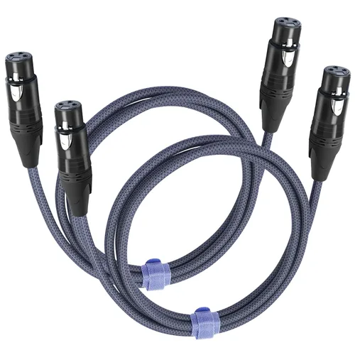 Vista 10 de Paquete de 2 cables de audio de equilibrio de 3 pines hembra a hembra, cables de conexión de micrófono de 3 pines, cables de conexión XLR hembra DMX