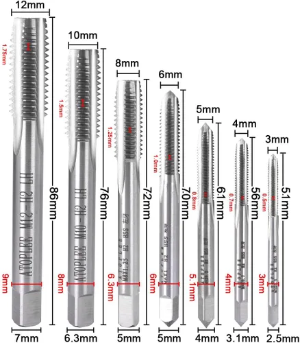 Vista 2 de ATOPLEE 7pcs métrico M2 HSS 6542 Juego de roscas de rosca para mano izquierda, M3 M4 M5 M6 M8 M10 M12