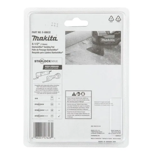 Vista 4 de Makita E-08632 StarlockMax® Multiherramienta Oscilante 4-1/2" Carburo de Tungsteno 20 Grit Delta Triangle Lijado Pad