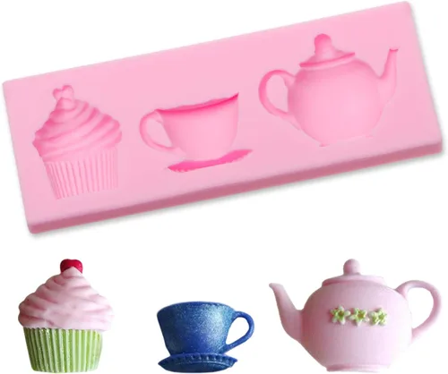 Vista 8 de Molde de fondant para cupcakes, 4 paquetes de moldes de silicona para taza de café para decoración de tartas de fiesta de té, adornos de cupcakes